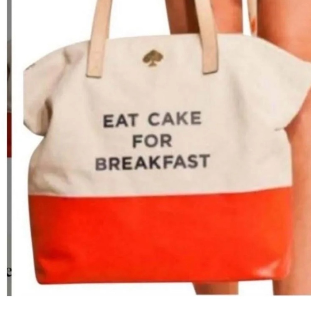 Kate Spade Eat Cake For Breakfast tote. Canvas bag with red bottom.